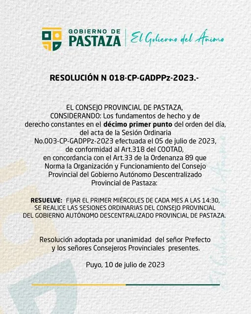 RESOLUCIÓN N 018-CP-GADPPz-2023